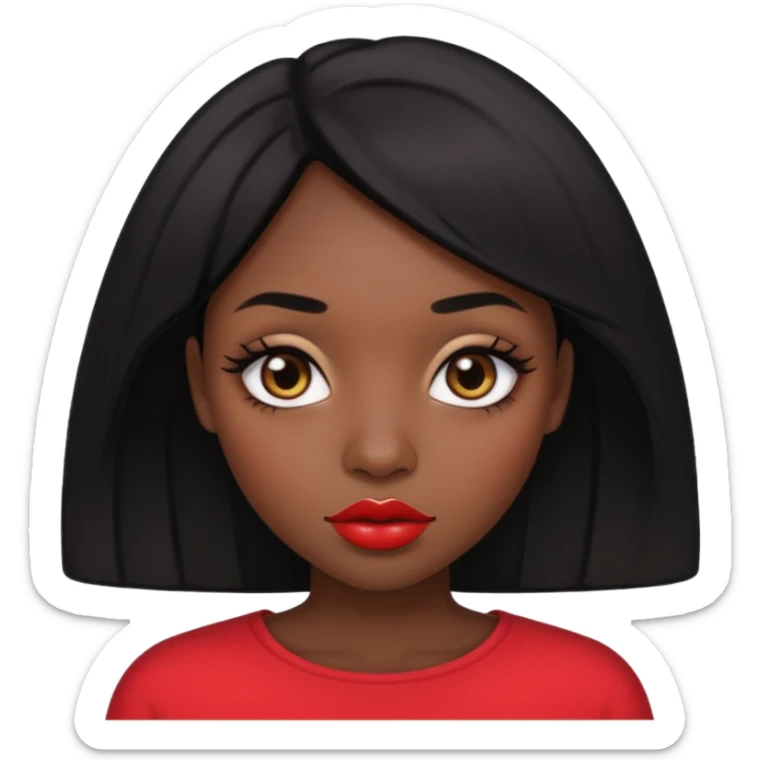 Dark skin gurl with black hair, big lips m, dark brown eye, octagon face shape and chinky eyes no red lipstick  sticker