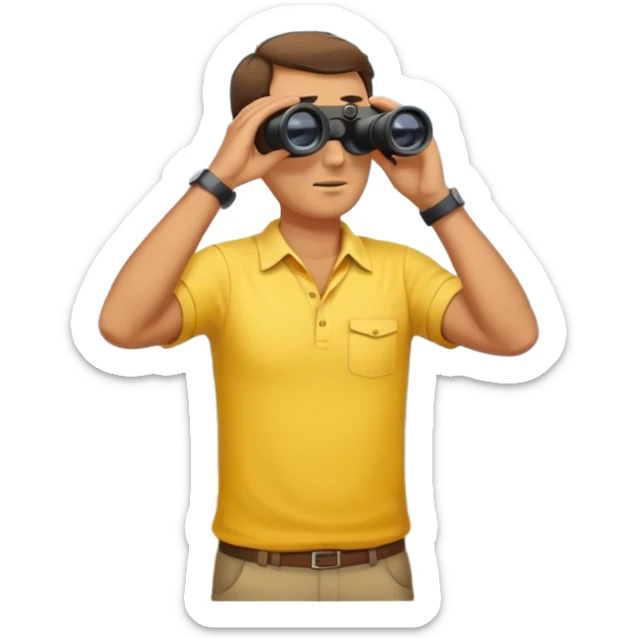 Male lifeguard – yellow shirt, binoculars in hand, scanning the sea, full body sticker