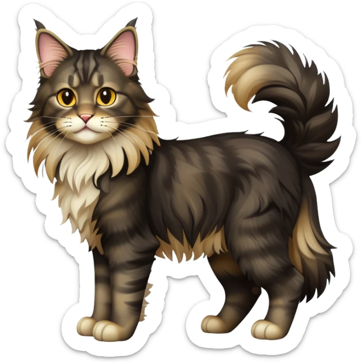 cinematic-black-maine-coon-cat-full-body-on all fours-emoji,-head-tilted-playfully-and-inquisitively,-sleek--black-fur,-simplified-yet-adorable-features,-highly-detailed,-glowing-with-a-warm,-friendly-glow -simplified-yet-realistic sticker