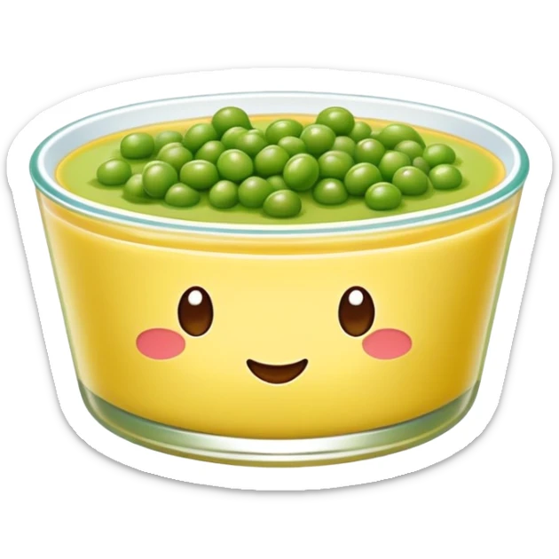 Beijing Wandou Huang pea pudding with yellow color, simplified emoji style with bold outlines and bright colors, cartoon style traditional sweet bean dessert sticker
