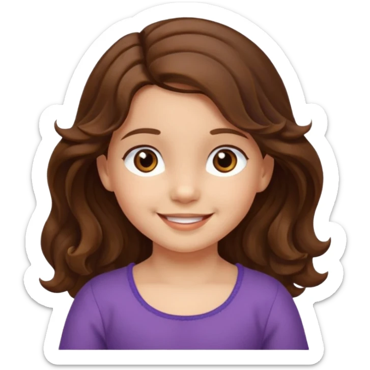 EMOJI IOS SOLO CARA NIÑA 3 AÑOS PELO LARGO, ONFULADO, MARRON, Y OJOS MARRONES. SONRIENDO, SIN CUELLO Y FONDO TRANSPARENTE sticker