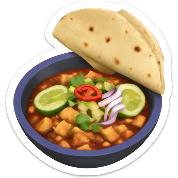 Mexican bowl of menudo with onion and tortillas  sticker