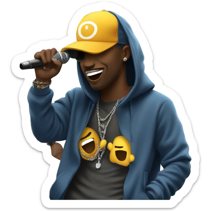 Rapper on stage with hoodie sticker