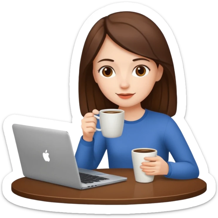 laptop and coffee are on the table. coffee is not on the laptop. the girl is drinking coffee. sticker