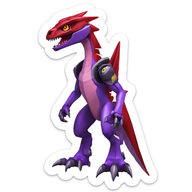 Cool Edgy Purple Red Digimon-Fakemon-Guilmon-Velociraptor-Dragon-Mecha full body sticker