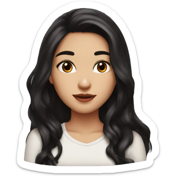 beautiful girl with long black hair with red tips on her hair, brown eyes, long face, big-ish nose, thick eyebrows, perfect lips sticker