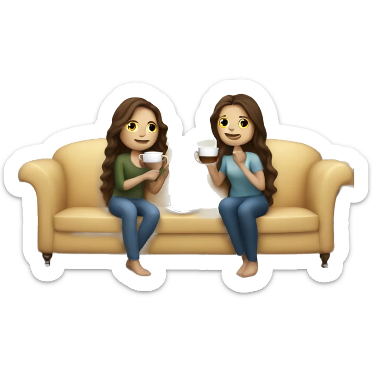 a couple with white skin and brown hair are sitting on the sofa and drinking tea, the girl has long hair  sticker
