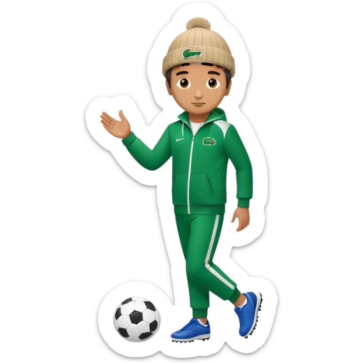 Un homme avec un survet de foot et un bonnet lacoste sticker