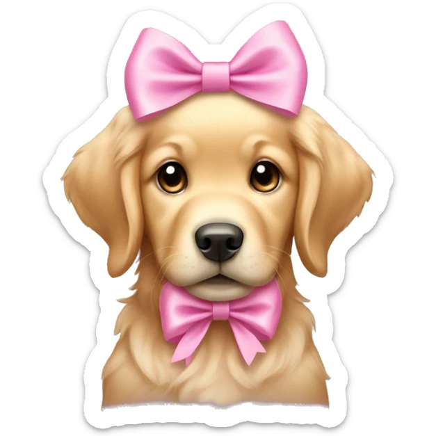 female golden retriever puppy with pink bows above her ears sticker