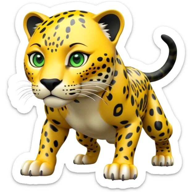 cinematic-jaguar-realistic-full-body-on-all-fours-emoji,-sleek-powerful-frame-poised-for-action,-yellow-fur-adorned-with-bold-black-rosettes,-head-tilted-dramatically,-piercing-green-eyes-locked-onto-its-prey,-simplified-yet-realistic-focus sticker