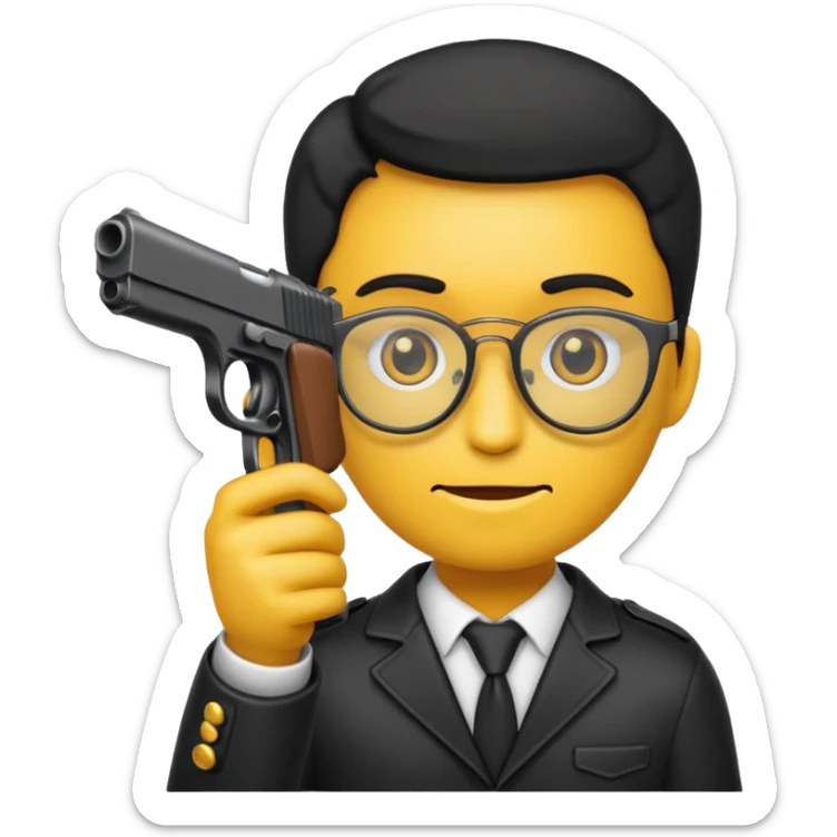 Quiero un emoji con lentes negros con una pistola automática en la mano sticker