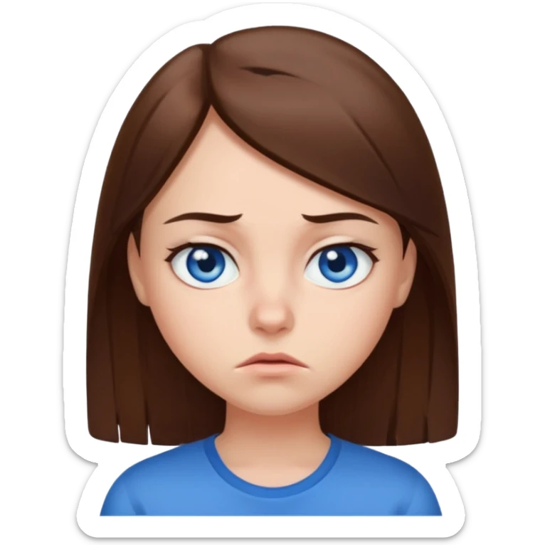Girl with blue eyes straight brown hair with an annoyed face  sticker