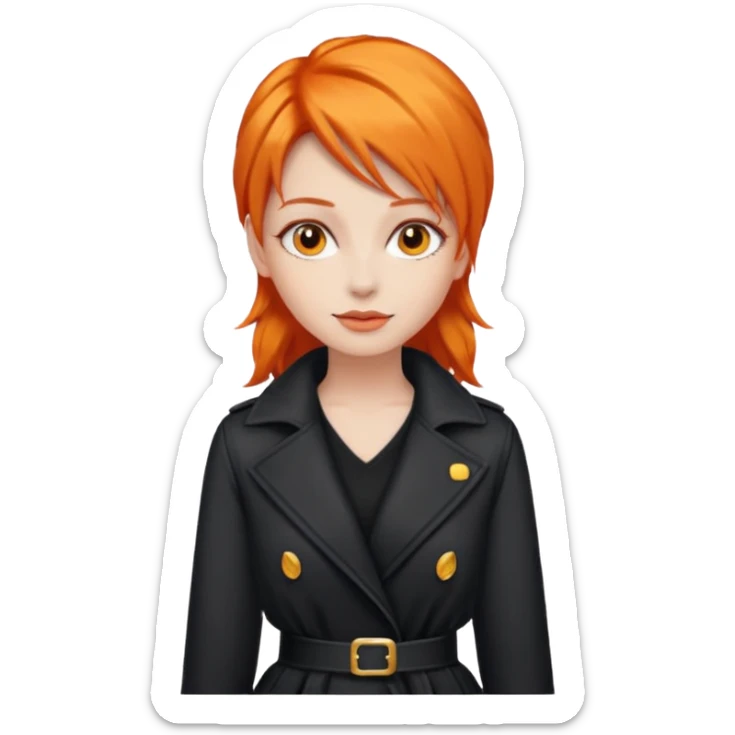 as un mujer de cabbelo anarangado con ropa bonita modelando en una pasarela sticker