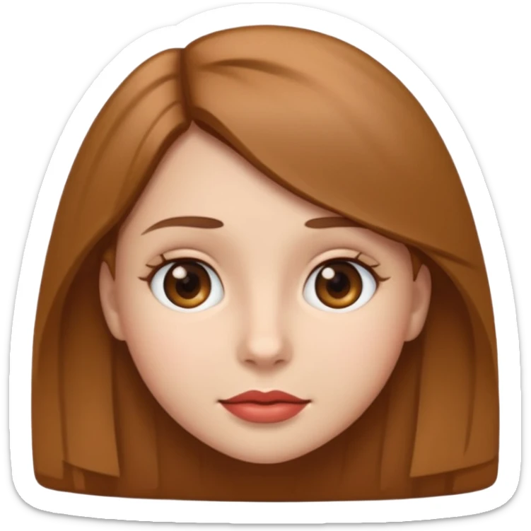 apple style emoji of a girl with fair skin, slightly slanted brown eyes, full lips, and light brown hair sticker