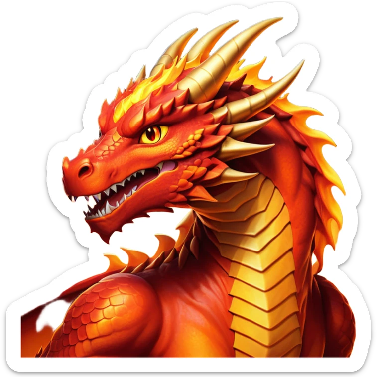 cinematic-noble-fierce-fire-dragon-portrait-emoji,-poised-and-imposing,-with-a-muscular,-scaled-body-ablaze-in-fiery-hues-of-crimson,-molten-orange,-and-molten-gold,-and-intense,-burning-eyes-that-mirror-the-heart-of-a-volcano;-rendered in detail sticker