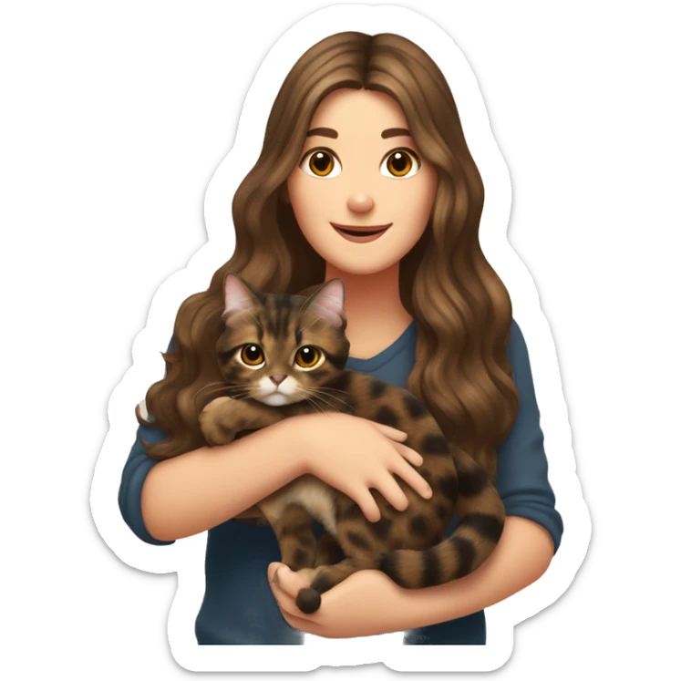 Tortoiseshell cat being held by a white girl with long wavy brown hair  sticker