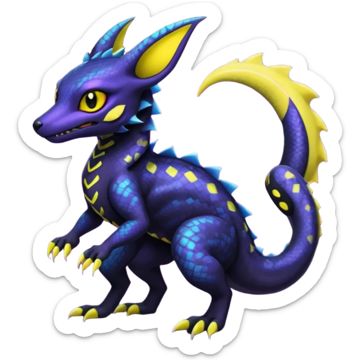 Anthropomorphic Scaley Exotic Salandit-Noibat-Umbreon-Fakémon-hybrid-creature (full body)  sticker