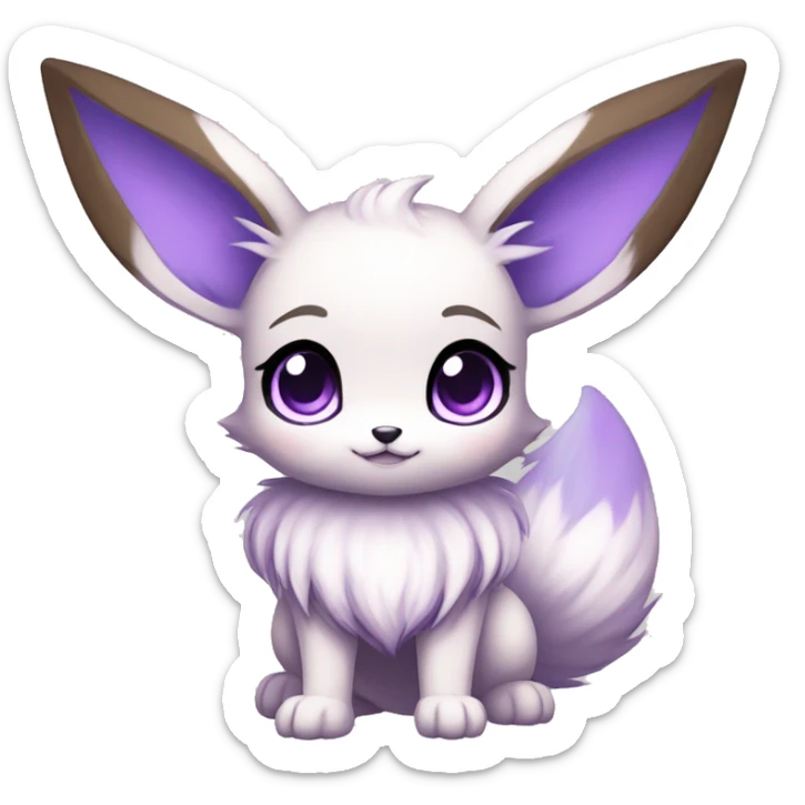 Kawaii Pale Eevee with dark brown long emo hair covering her violet eyes Full Body sticker