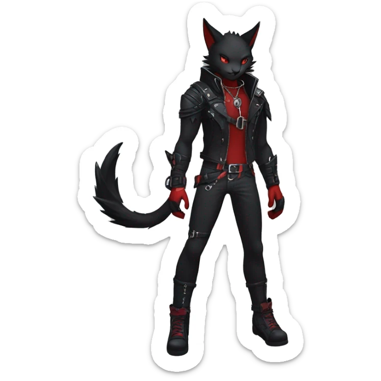 Anthro cool edgy black punk red fantasy nargacuga-bat-cat-Fakemon collar harness full body sticker