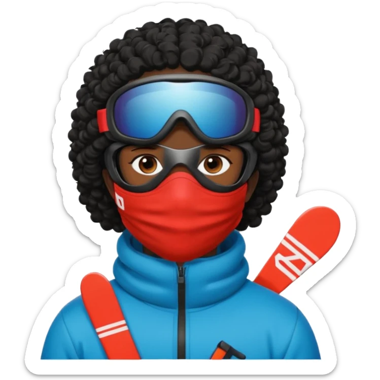 make a yn in a ski mask but but the mask is only covering his mouth and his hair is curly and black and ski goggles on his hair sticker