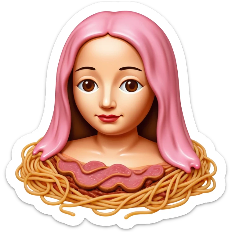 monalisa made of SPAM meat melted pink dripping sauce spaghetti portrait sticker