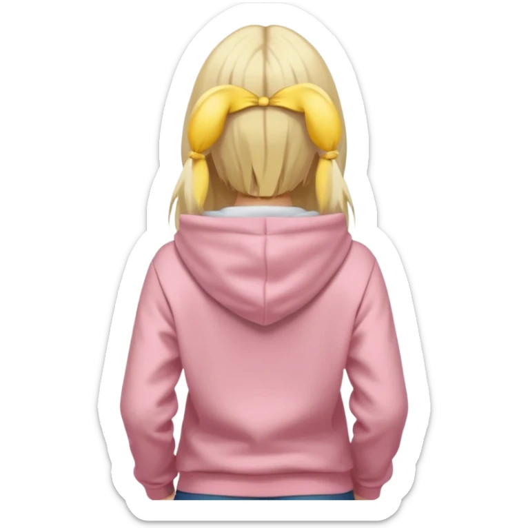 back view of a blonde with long hair, in light pink hoodie, iOS Apple emoji style sticker