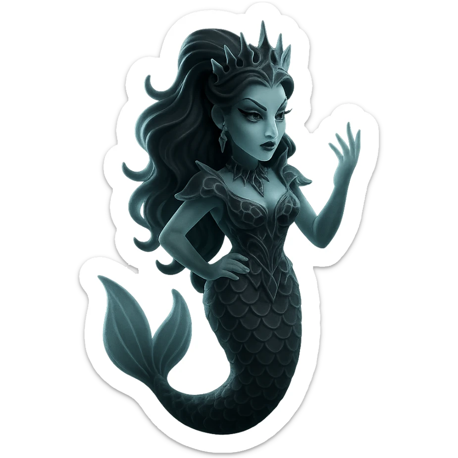 dark and elegant drag queen gothic mermaid with intricate details sticker