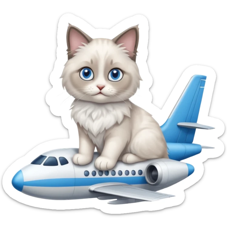 Cute ragdoll cat on an airplane. Should sit on top of the plane, cat is way bigger than airplane sticker