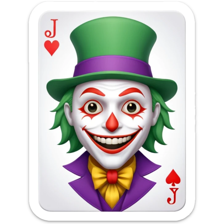 1 poker card, perfectly squared card, with crazy colorful human jolly joker inside, star symbol with a "J" sticker