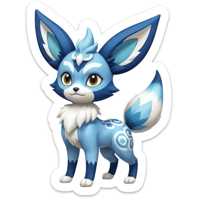 Glaceon-Fennekin-Meowstic-Fakémon-hybrid-creature (full body)  sticker