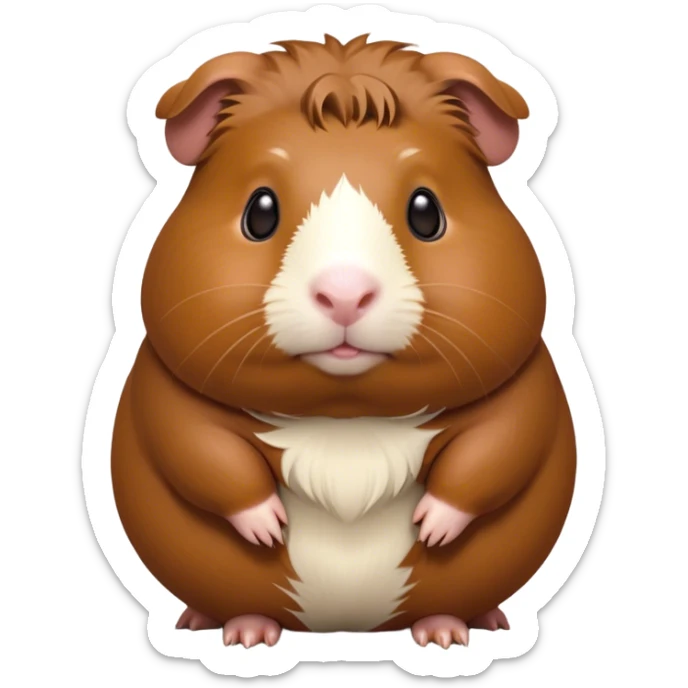 Cinematic Noble Brown Guinea Pig Portrait Emoji, Poised and regal, with a compact, chubby build and a soft, well-groomed rich brown coat, deep-set soulful dark eyes, Simplified yet sharp and sophisticated features, highly detailed, glowing with a warm, dignified glow, high shine, intelligent and charming, stylized with an air of gentle coziness, focused and attentive, soft glowing outline, capturing the essence of a watchful and confident little rodent, so majestic it feels as though it could scurry out of the screen with effortless authority! sticker