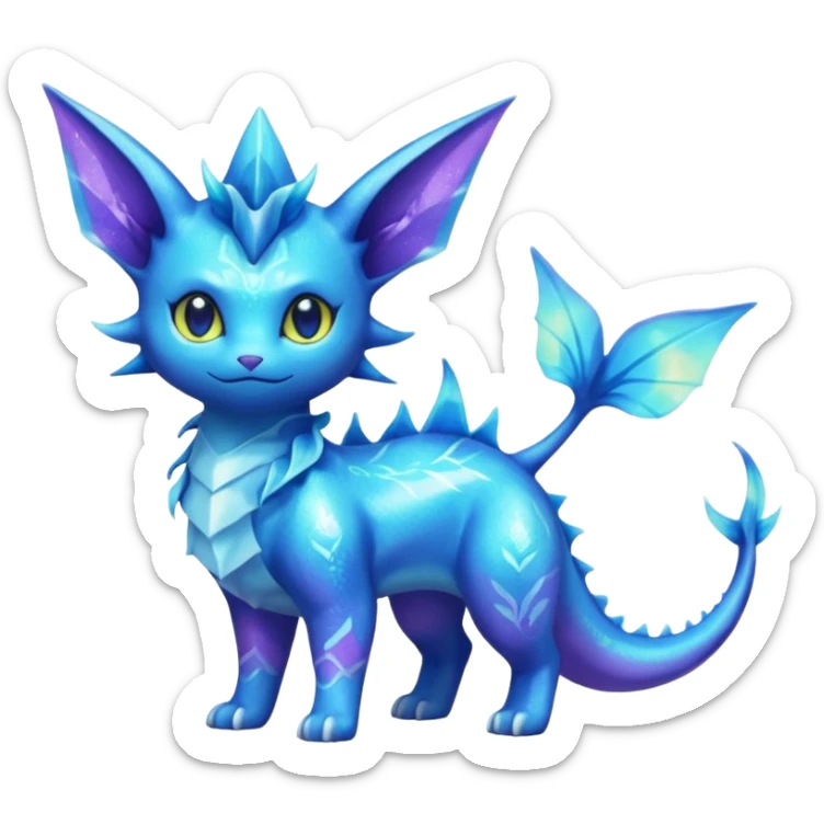 Shiny Nebulae Purrloin-Lumineon-Vaporeon-Amaura-Dragonair-Fakémon-hybrid-creature (full body)  sticker