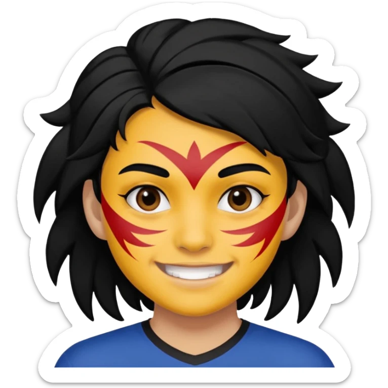 A black hair teen supporter with bold full-face paint, smiling with fierce team spirit. sticker