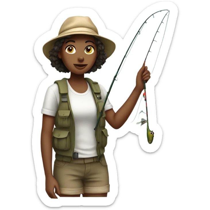 Teenage Girl standing in a stream fishing with a fly rod sticker