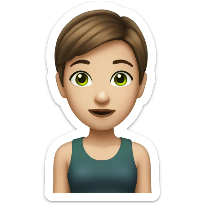 girl with short brown hair, green eyes , and nose ring sticker