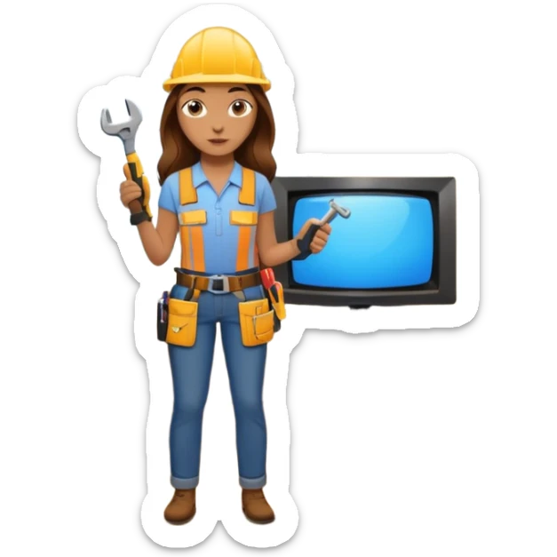 beautiful girl with long brown hair constructing new lounge room area with tv and couch sticker