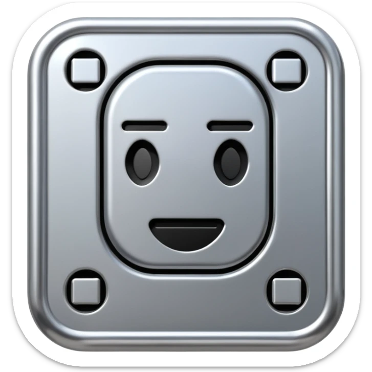 A futuristic microchip emoji made of polished silver chrome, minimal circuit details, smooth metallic surface, soft lighting, iOS emoji style, centered, clean white background sticker