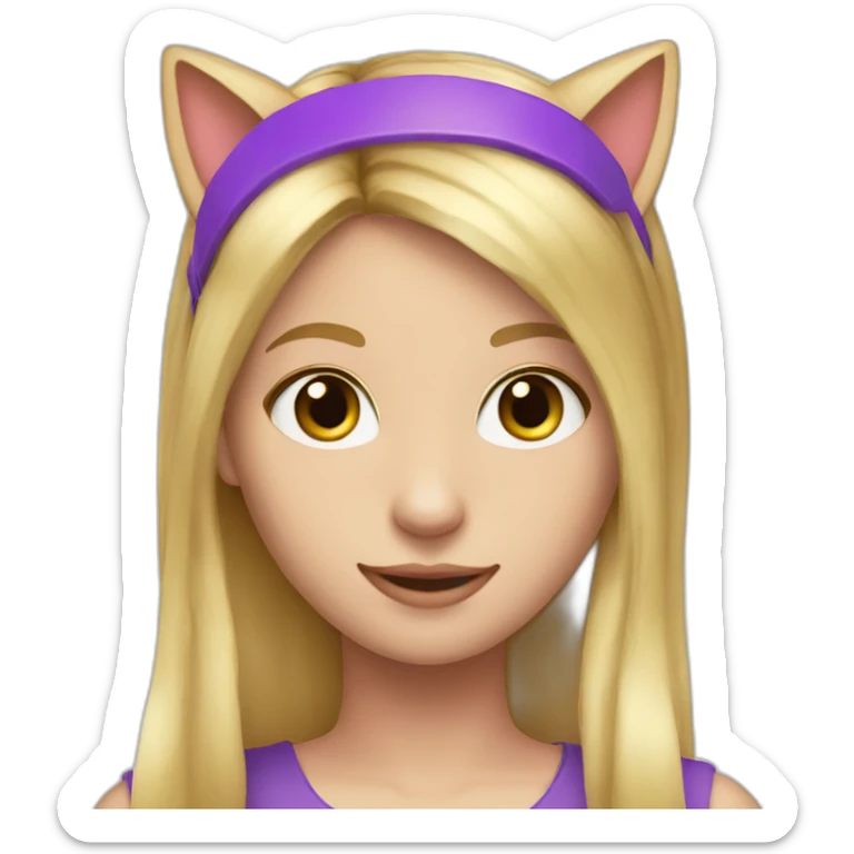 Long blond hair girl with purple cat ear Alice band sticker