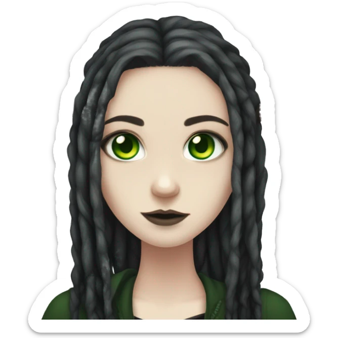 Gothic girl, pale skin, green eyes, dark dread-locks, eyeliner, deer antlers  sticker