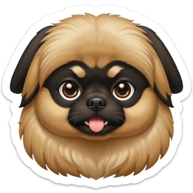 Black and tan Pekingese dog, with a black face and ears, tan snout, black nose, tan brows  sticker