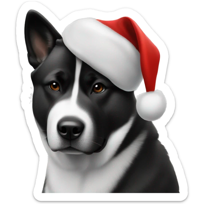 Black American akita wearing Christmas hat with his black and white American akita friend  sticker