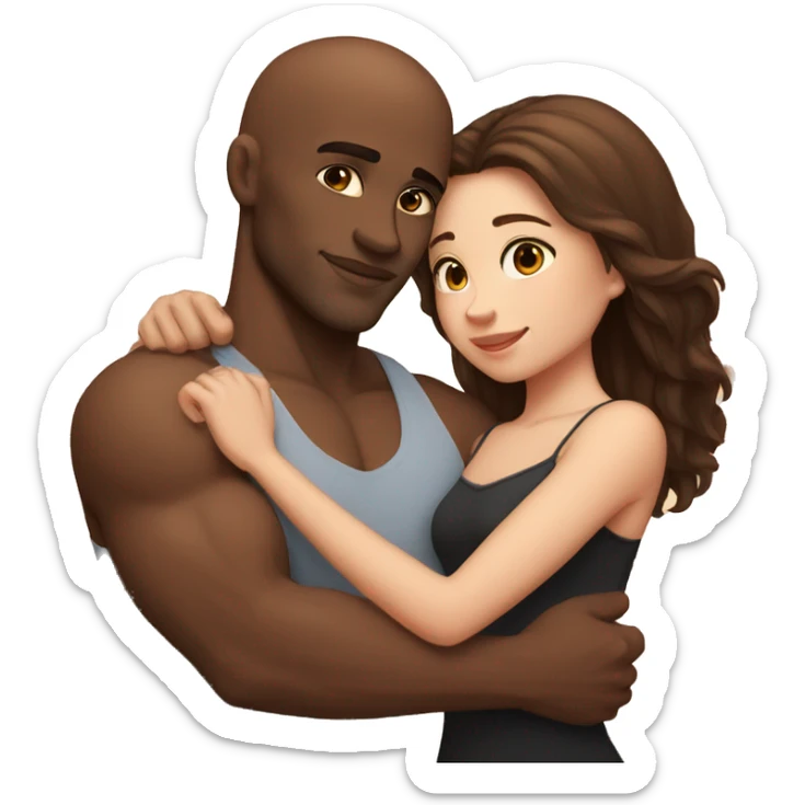 Beautiful Girl with long brown hair and boy with brown hair cuddling, Bald black man with big biceps sticker