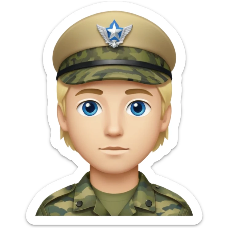 Blonde hair and blue eyed guy in military cammies sticker