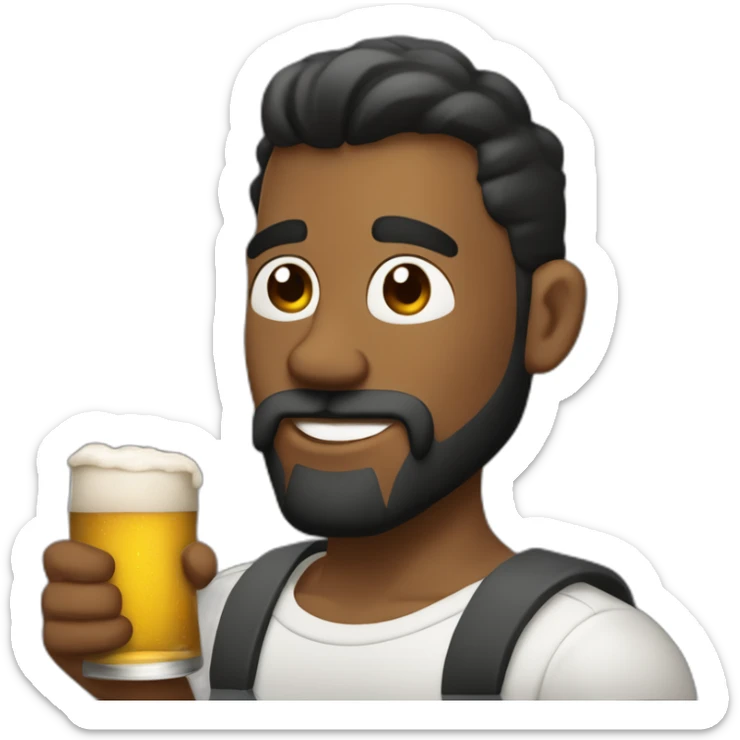 hombre con un pelo negro tupido fumando y bebiendo cerveza sticker