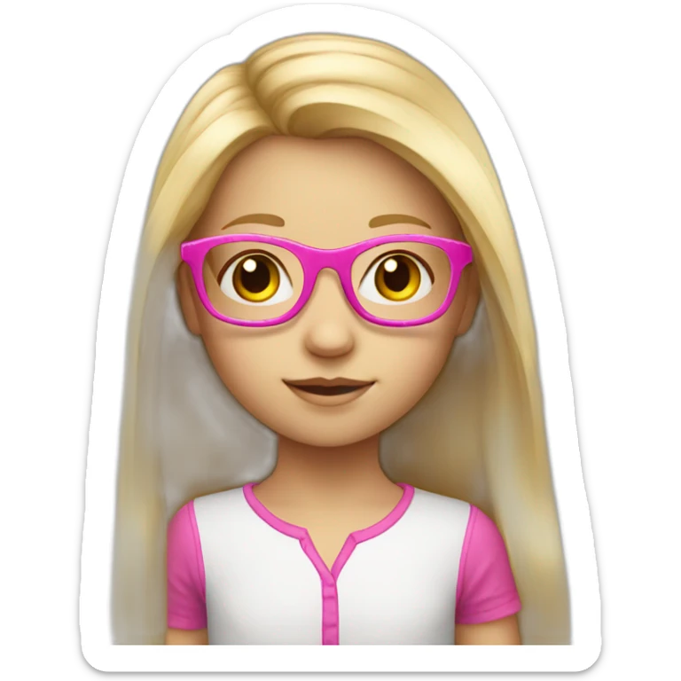 blond child girl with shoulder long hair and pink glasses sticker