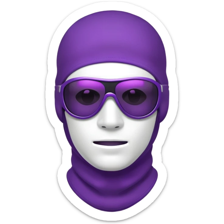 shirtless athletic man with white skin, wearing a purple balaclava face mask and purple sunglasses with black tinted lenses sticker