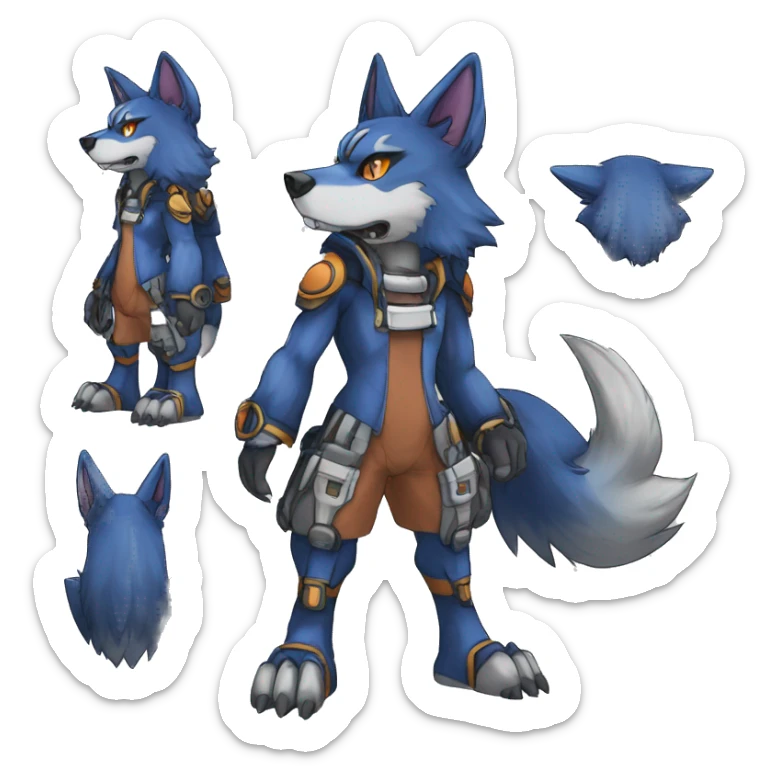  Cool Edgy Colorful Anthro War-Digimon-Fakemon-Wolf with edgy markings full body sticker