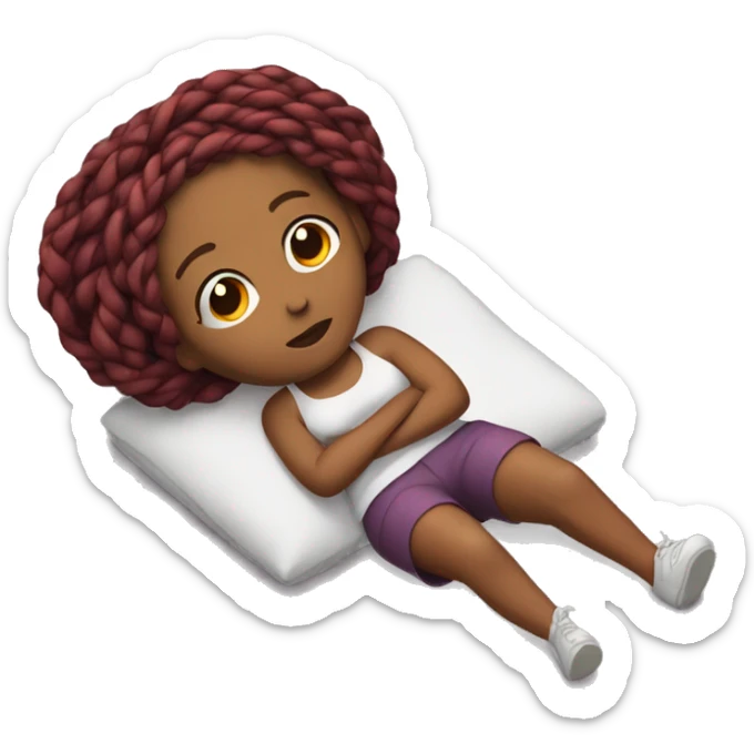 One Black woman laying on floor sick, with red braided hair full body sticker