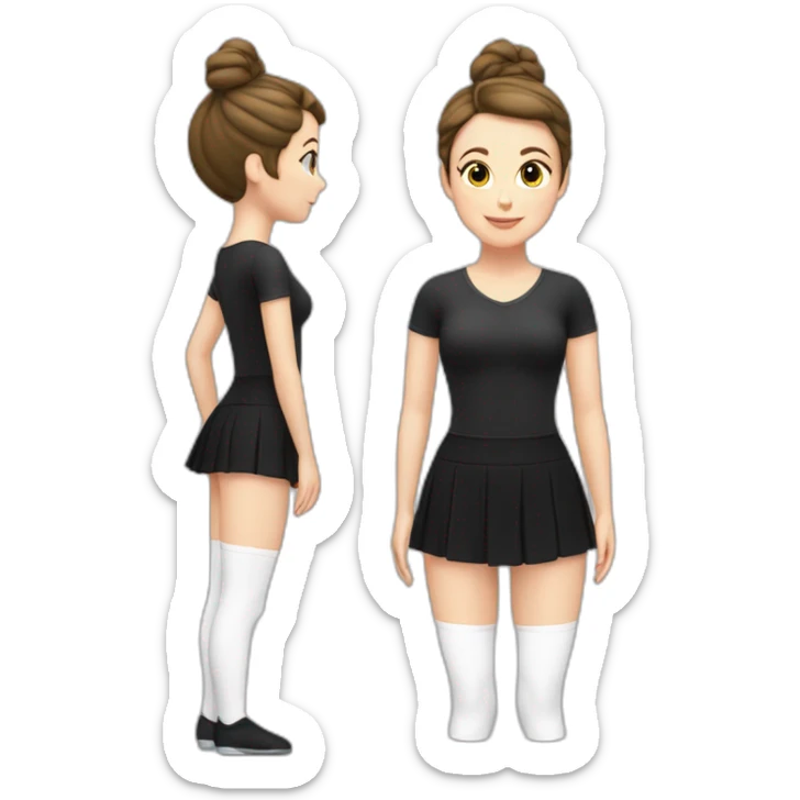 caucasian-curvy-figure skater girl short-black-skirt-back-and-front-views-long-white-socks sticker