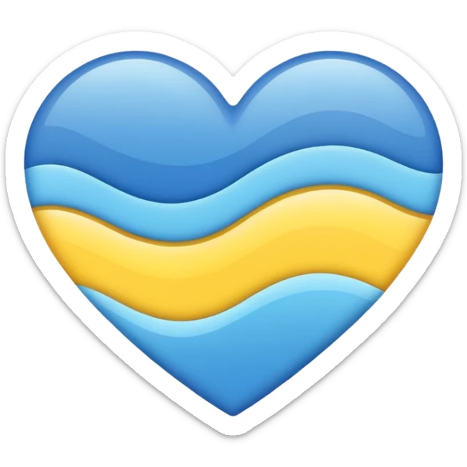 heart with wavy blend of blue and yellow tones, minimal and flat emoji style sticker